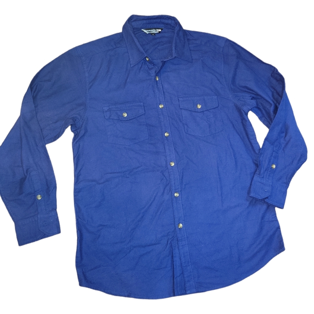 Alexander del Rossa Button Down Solid Blue Flannel Shirt sz XL